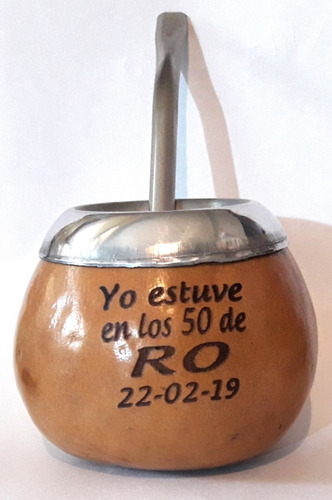 Mate Calabaza Souvenir Con Bombilla Grabados Laser