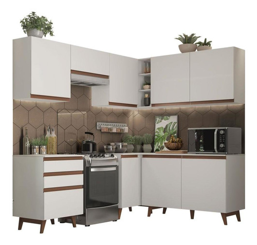 Cozinha Completa Canto Madesa Reims 392001 Armário Balcão B Cor Branco