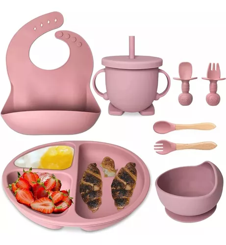 Set Alimentación Plato Trébol Silicona +cuchara Tenedor Bebe