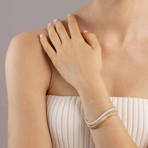 Pulsera Rígida Carmín Abierta De Plata Ondulada Ss