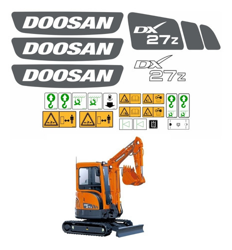 Kit Adesivos Mini Escavadeira Para Doosan Dx27z 16912 Cor Cinza