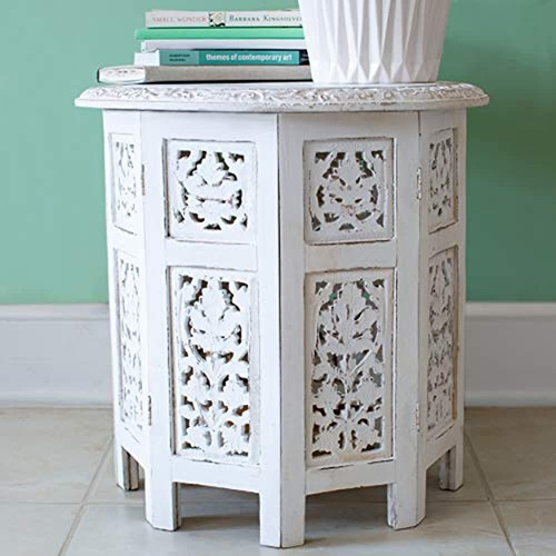 Cotton Craft - Mesa De Centro Plegable Tallada A Mano De Mad