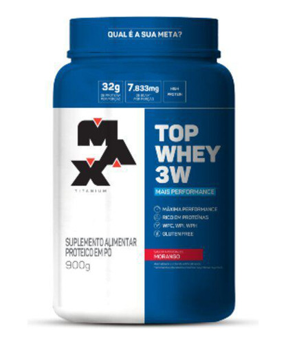 Top Whey 3w 900g Morango - Max Titanium