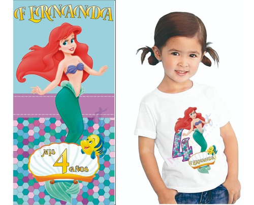 Playera + Lona Personalizada De Sirenita Para Cumpleaños