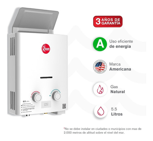 Calentador De Agua 5.5lt Gas Natural Tiro Natural Rheem