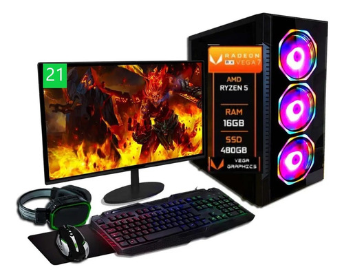 Pc Completo Amd Ryzen 5, 2x8gb Ddr4, Ssd 480gb