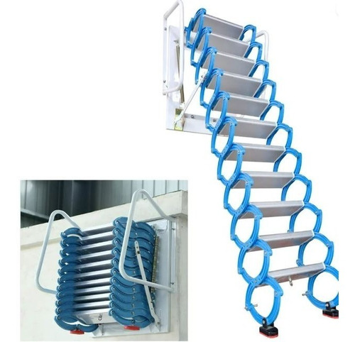 Escalera De Acero Para Ático Telescópica Azul 450kg Plegable