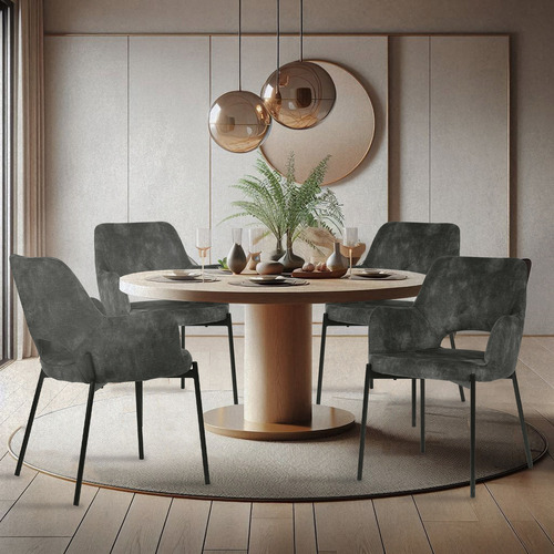 Set De 2 Sillas De Comedor 3038 Shcola Estructura de la silla Negro Asiento Gris oscuro Diseño de la tela Liso