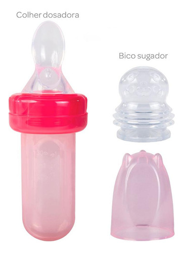 Chupeta Para Frutas Com Colher E Bico Porta Frutinha Rosa