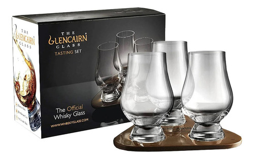 3 Copas Glencairn + Base En Madera De Nogal Laqueada. Color Cristal