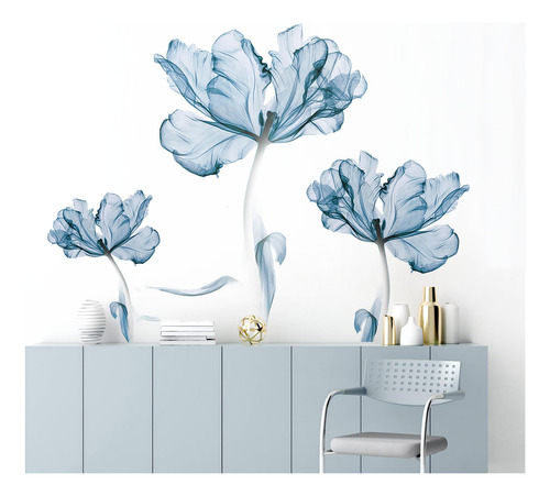 Supzone Adhesivo Pared Flor Azul Claro Diseño Floral Loto Tv
