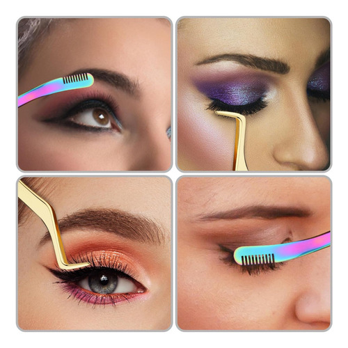 4 Pinzas Para Extensión De Pestañas + 2 Perfilador Plegable Color Paquete 2