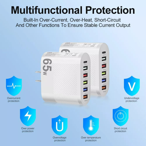 Cargador Usb 65 W Carga Rápida 5 Usb A + 1 Usb C