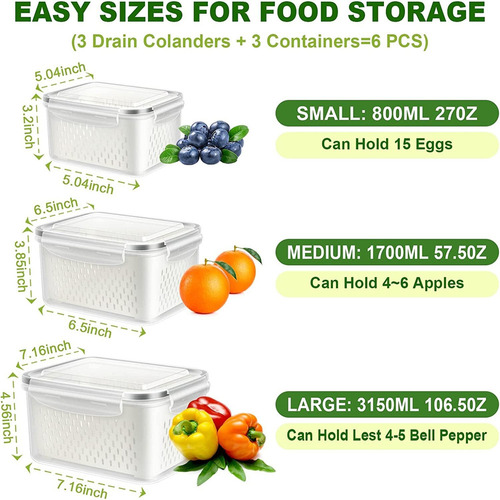 Contenedor De Verduras Con Filtro De Agua En Nevera 3pcs