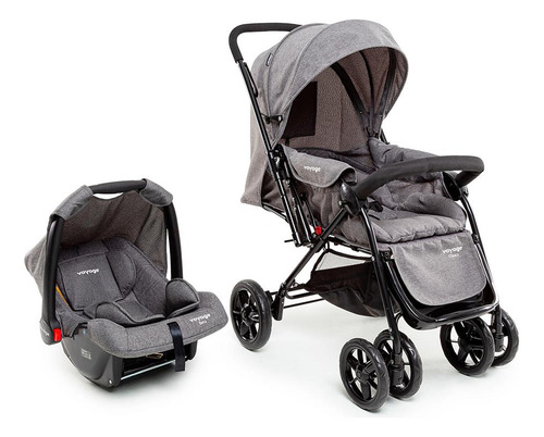 Travel System Choice Voyage Cor Cinza Melange Chassi Preto