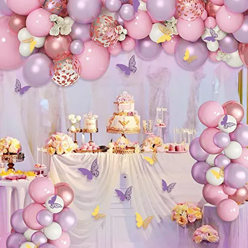 Kit Baby Shower 143 Pcs Globos Mariposa Rosa-púrpura