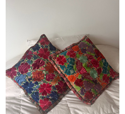 Fundas Y Almohadones Bordados Mano Flores 50x50 Import Mexic