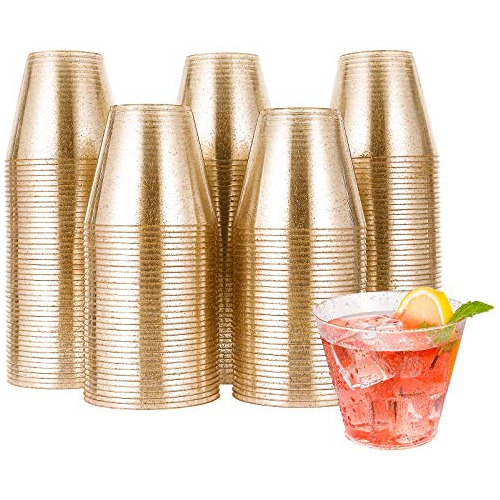 200pcs 9oz Glitter Plastic Cups,disposable Gold Cups,cl...