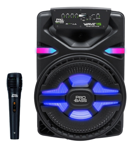 Bafle Portátil Probass Wave-15 Bluetooth Mp3 700w Micrófono