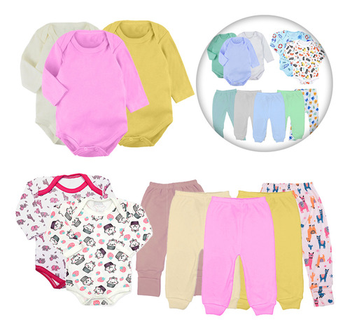 Kit 10 Pçs Roupa De Bebê Body Manga Longa + Mijão - Meninas