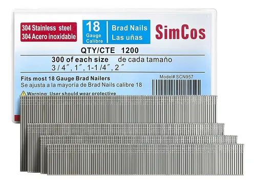 Simcos Clavos De Acero Inoxidable 304 De Calibre 18 (2 ,1...