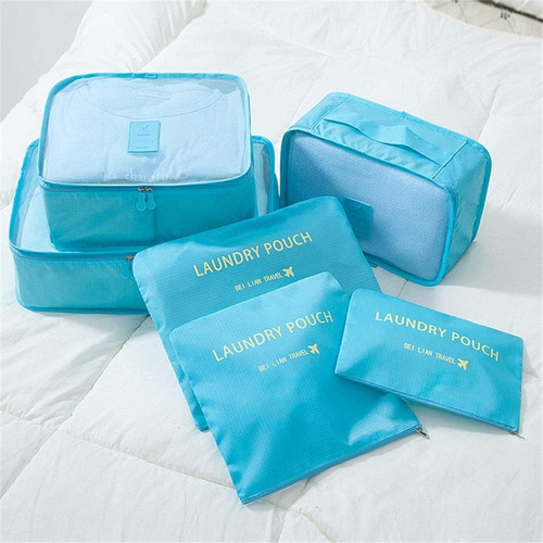 Set De 6 Organizadores Para Valija Travel Pouch Celeste