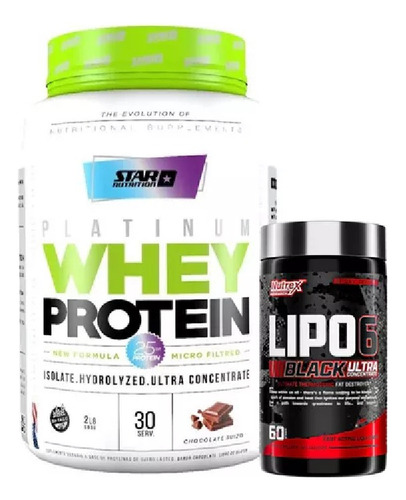 Whey Protein Star Nutrition 2lb + Lipo 6 Black Quema Grasa Chocolate