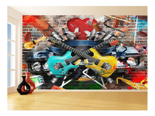 Adesivo De Parede Sala Musica Arte Muro Guitarra 9,5m² Mus87