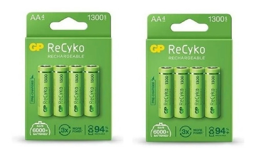 Set 8 Recargables Aa 1300 Gp Recyko Batteries Nimh