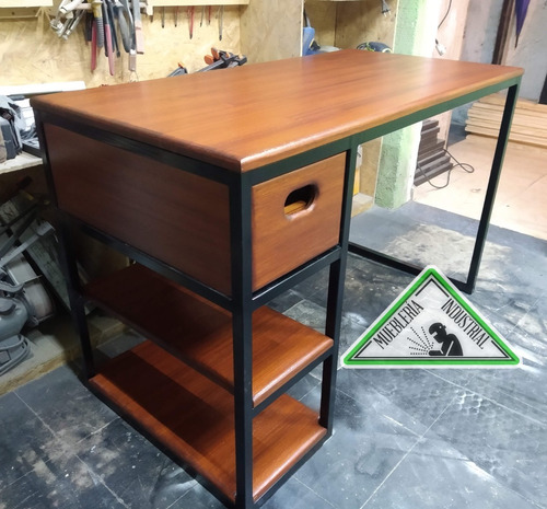 Escritorio Hierro Y Madera Cajón /estantes Estilo Industrial