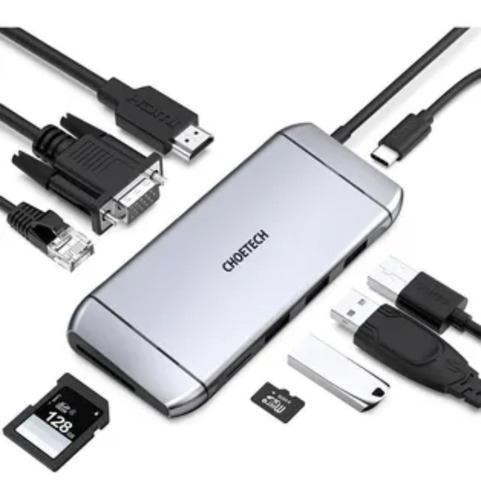 Adaptador Hub 9en1 Tipo C Hdmi Ethernet Vga Macbook Pro Air 