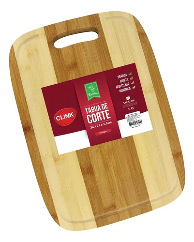 Tábua De Bambu P/ Corte Churrasco Legumes Com Pegador- Clink Cor Marrom