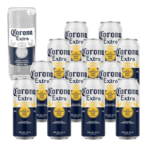Pack Corona Extra 12 Latón 473 Ml + Vaso.
