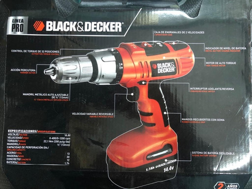 Imagen 3 de 5 de Taladro Inalambrico 14,4 Volt Percutor Black+decker Hp144k