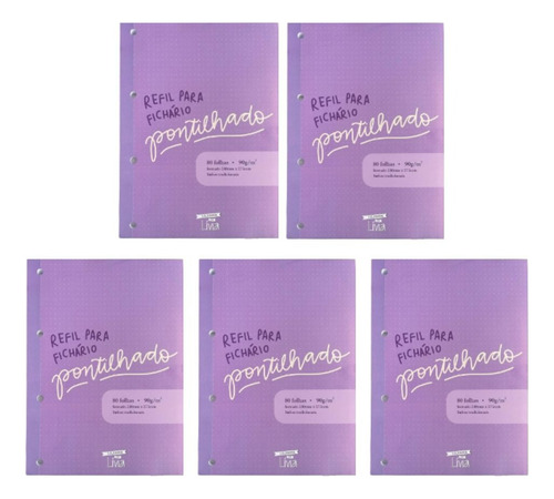 Folhas Refil Fichário A4 90g Com 80 Folhas Nalí Kit 5 Bloco