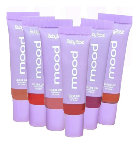 6 Gloss Labial Colour Lips Mood Hb7201 Ruby Rose Atacado