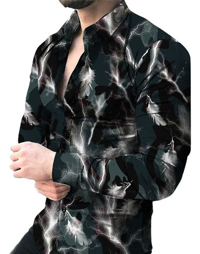 Camisa De Camuflaje Con Estampado 3d De Plumas Para Hombre