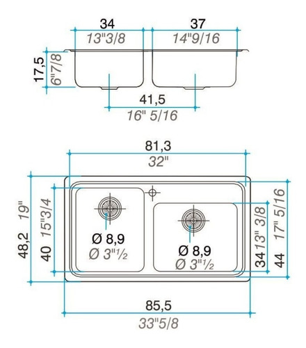 Bacha De Cocina Doble Quadra Q85ad Johnson Acero Inoxidable