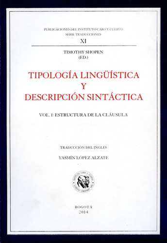 Tipología Lingüística Y Descripción Sintáctica. Vol.1: Estru