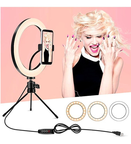 Imagen 6 de 10 de Aro De Luz Led 26 Cm 3 Luces Anillo Maquillaje Ring Youtuber