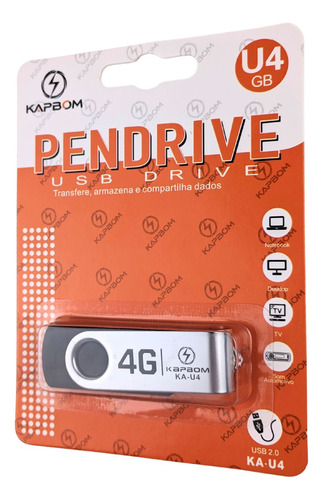 Pendrive 4gb Usb 2.0 Kapbom Para Backup De Arquivos Offline