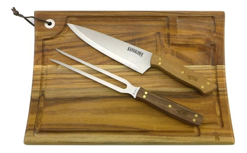 Set Parrillero Kangkawe Premium Cuchillo + Tenedor + Tabla