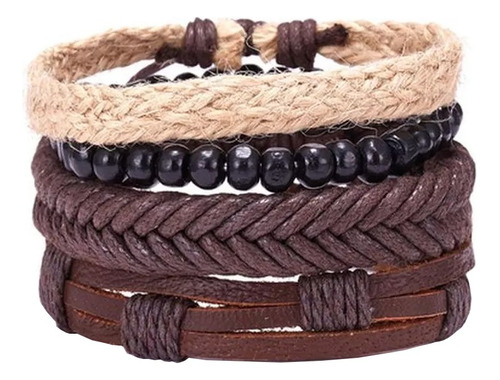 Pulsera De Cuero Ajustable Multicapa - H018