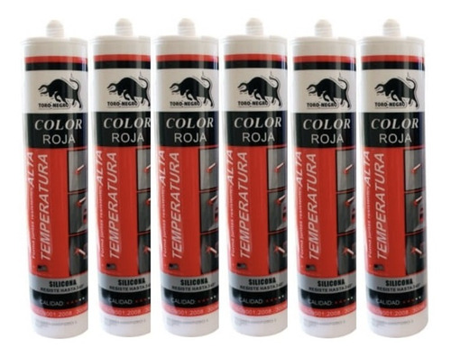 X6 Unidades Silicona Alta Temperatura Color Rojo 300ml