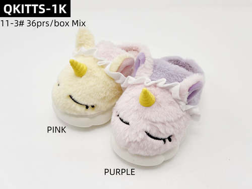 Pantufla Unicornio De Felpa Para Niñas Antideslizante Lila