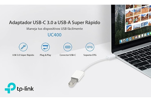 Imagen 2 de 9 de Adaptador Tp Link Usb 3.0 Usb-a A Usb-c Otg Super Rápido