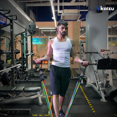Kit Para Treino Musculação Em Casa Elástico Extensor + 5 Faixa Mini Band Resistente Kaizu