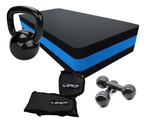 Kit Treino - Caneleira 5kg +step +halter 5kg +kettlebell 4kg