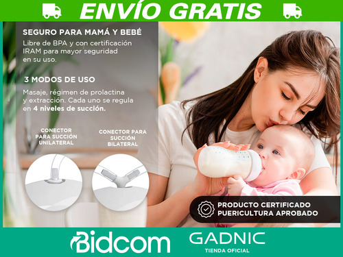Sacaleche Materna Extractor Eléctrico Gadnic Kit Doble 150ml