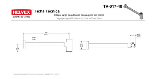 Cespol P/lavabo De 40cm Con Registro Helvex Modelo Tv-017-40